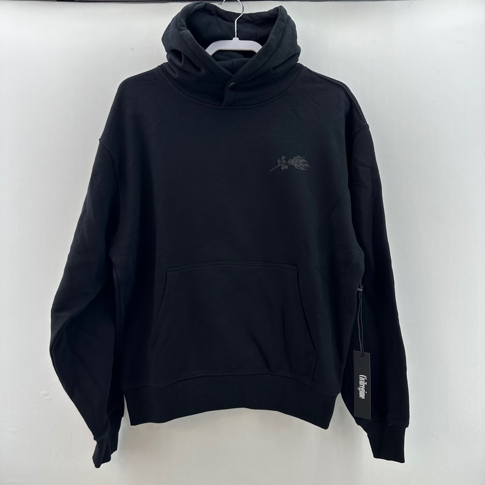 Civil Regime Hoodie Black Flame Rose Graphic Oversized Pullover Sz S NWT‎